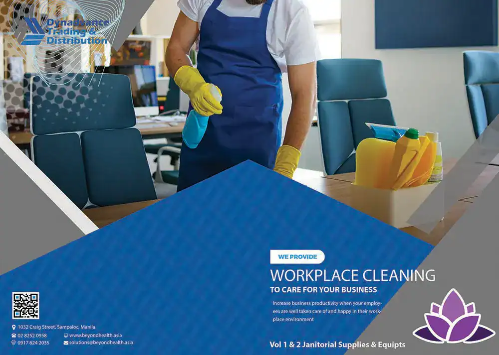 Disinfecting office conference tables with cleaning supplies from Beyond Hygiene Asia for workplace sanitation and hygiene compliance.