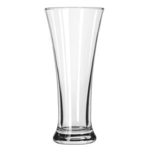 Clear glass vase with a tapered design, ideal for modern home or office decor.