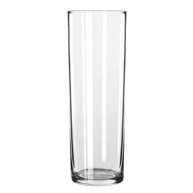 Clear tall drinking glass for beverages, minimalist design, perfect for restaurants or home use.