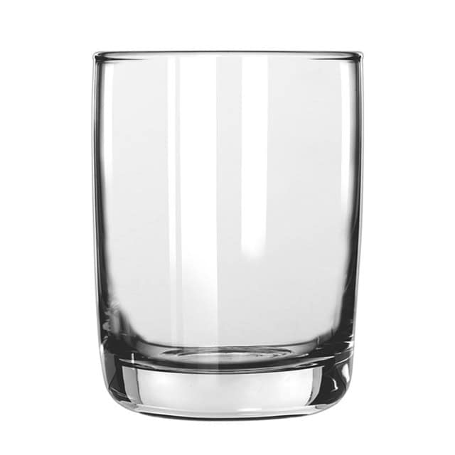 A clear, empty drinking glass against a white background, showcasing hygiene and cleanliness.