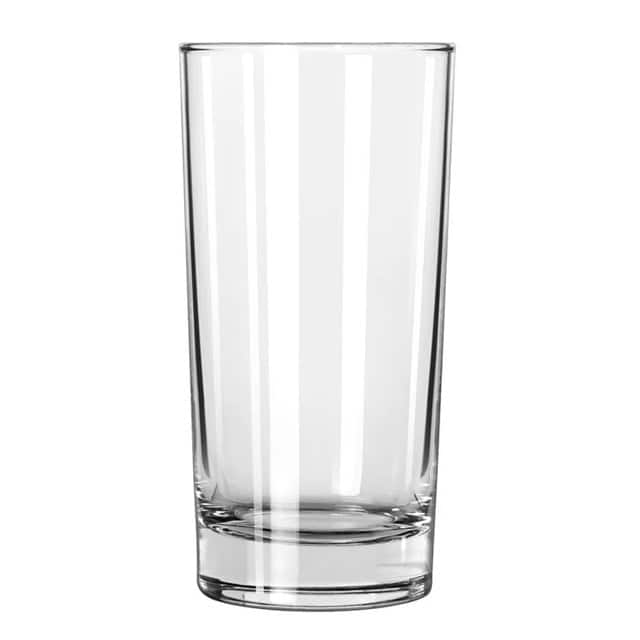 Clear drinking glass for beverages and water, transparent glassware, beverage container for home or restaurant use.