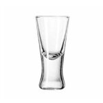 Clear glass with a modern design, perfect for drinking beverages or showcasing stylish drinkware.