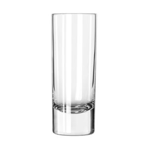 Transparent tall drinking glass on a white background.