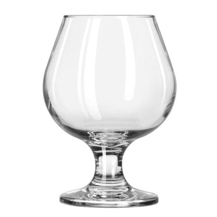 Clear glass snifter for beverages, showcasing hygiene and cleanliness, ideal for tabletop presentation and sanitation focus.