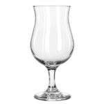 A clear glass hurricane vase with a sturdy stem and wide base, ideal for floral arrangements or decorative centerpieces. Perfect for enhancing home or event decor with elegance.