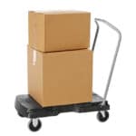 Cardboard boxes loaded on a trolley cart, suitable for office or warehouse transport, essential in logistics and storage management for efficient handling.