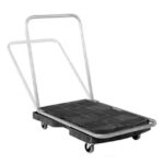 Flexible hospital trolley with adjustable handle and wheels, ideal for patient transport and healthcare logistics.