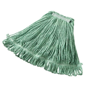 Green microfiber cleaning mop head for commercial hygiene cleaning services.