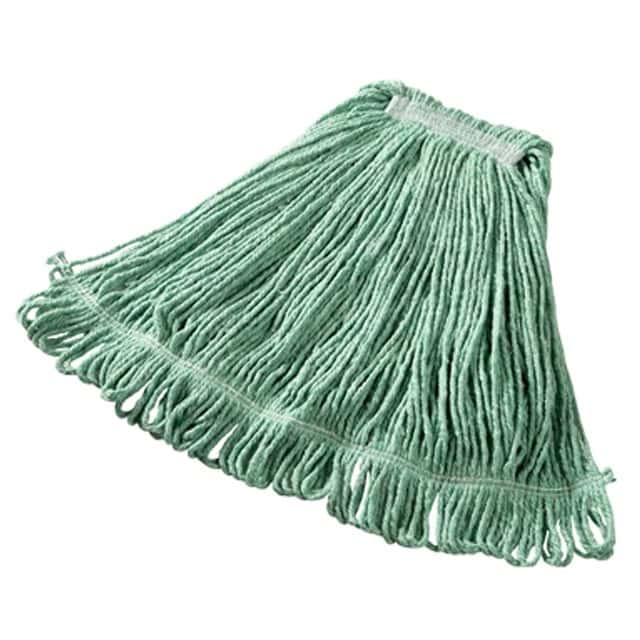 Green microfiber cleaning mop head for commercial hygiene cleaning services.