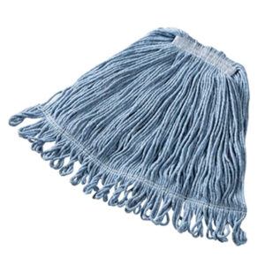 Blue mop head for cleaning, microfiber cleaning cloth, and janitorial supplies for commercial and residential use.