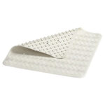 Non-slip bamboo bath mat with suction cups for bathroom safety and comfort.