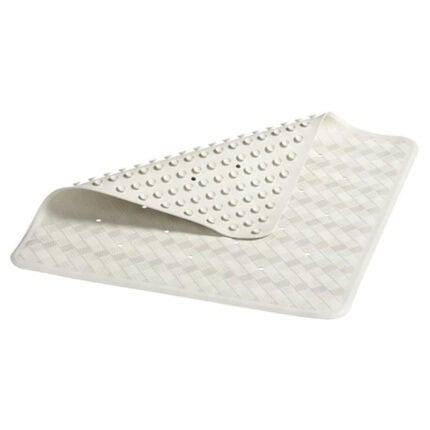 Non-slip bamboo bath mat with suction cups for bathroom safety and comfort.