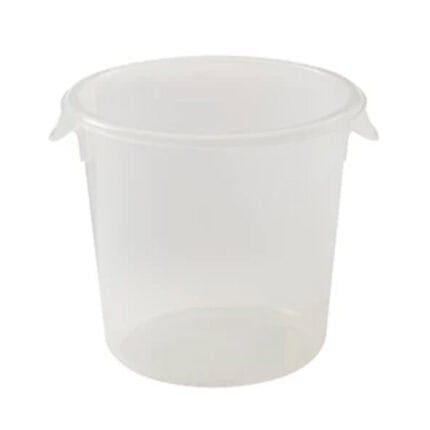 Clear plastic sanitation bucket for hygiene and cleaning purposes, ideal for healthcare and foodservice environments.