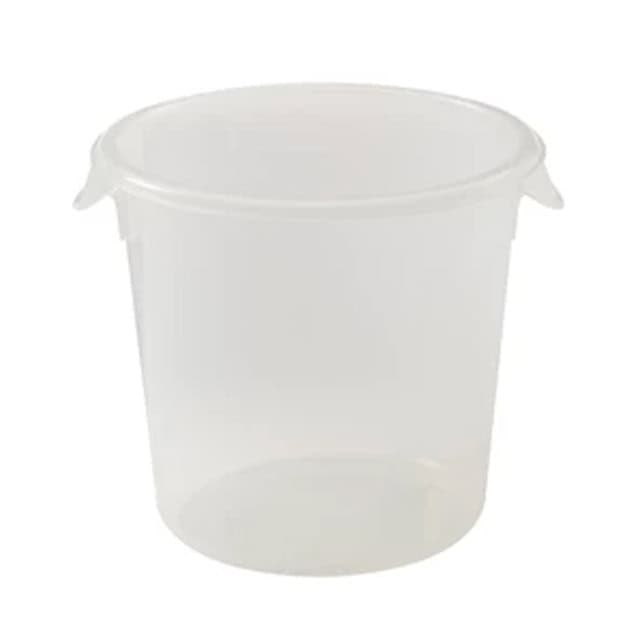 0041045_1.jpg Clear plastic sanitation bucket for hygiene and cleaning purposes, ideal for healthcare and foodservice environments.