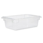 Clear plastic storage container for hygiene and organization, ideal for commercial and industrial use.