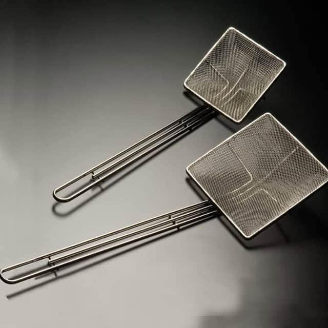 0047445_1-1.jpg Stainless steel kitchen skimmer and slotted spoon, professional-grade cooking tools, durable mesh strainers for food prep and frying, essential utensils for Asian cuisine and beyond.
