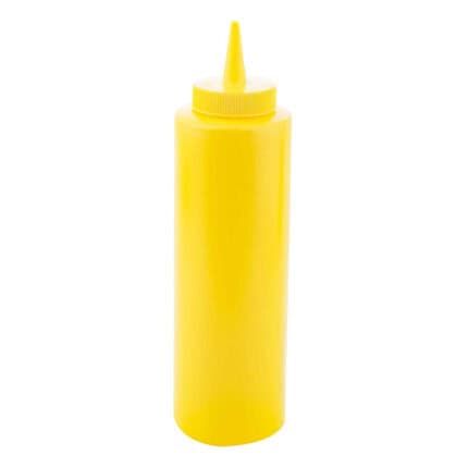 Yellow condiment squeeze bottle, ideal for sauces and toppings, used in food service and catering, premium quality for efficient dispensing.