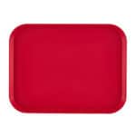 Red plastic tray for food service and catering, durable and hygienic.