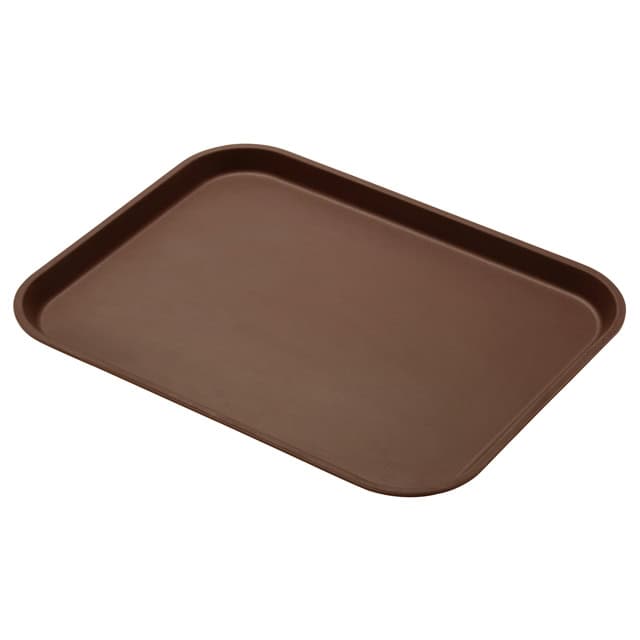 0048512_1.jpg Brown plastic tray for food service or catering, durable and easy to clean. Perfect for restaurants, cafeterias, or catering events.
