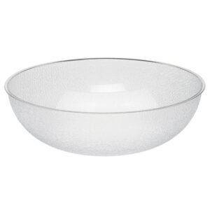 Clear textured glass bowl for stylish tableware and kitchen decor, ideal for serving salads, desserts, or snacks in modern dining settings.