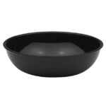 Black plastic basin for hygiene and sanitation purposes in Asian cleaning practices.