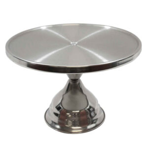 Stainless steel cake stand for food display, durable and hygienic catering servingware for commercial kitchens, restaurants, and events.