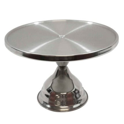 Stainless steel cake stand for food display, durable and hygienic catering servingware for commercial kitchens, restaurants, and events.
