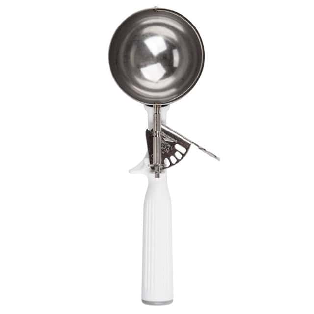 0055369_2.jpg Stainless steel ice cream scoop with ergonomic handle, ideal for dessert serving and professional kitchen use. Perfect for evenly scooping and serving ice cream, gelato, and other frozen treats.