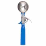 Cleaning ice cream scoop with durable blue handle, perfect for commercial and professional use in food service.