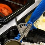 Bubble tea equipment and ingredients for foodservice hygiene and cleanliness in a commercial kitchen environment.