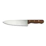 High-quality chef's knife with wooden handle for professional culinary use and food preparation.