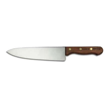 High-quality chef's knife with wooden handle for professional culinary use and food preparation.