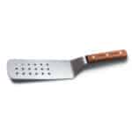 Stainless steel slotted spatula with wooden handle, ideal for cooking and grilling. Perfect for flipping and serving food with ease, durable kitchen utensil.