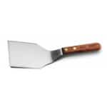 Wide stainless steel spatula with a wooden handle, ideal for cooking and grilling tasks.