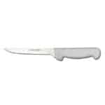 Dexter stainless steel kitchen utility knife with grey ergonomic handle.