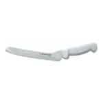 Plastic serrated bread knife for kitchen and bakery use, sleek design.