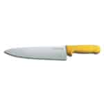 High-quality kitchen chef's knife with yellow handle, ideal for slicing and chopping ingredients efficiently. Durable stainless steel blade for professional culinary use.