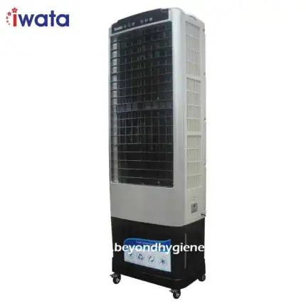 Evaporative air cooler for commercial and residential use, Energy-efficient, portable cooling solution for hygienic indoor environments.