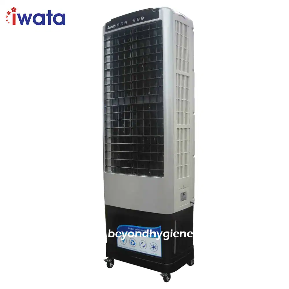 1 Evaporative air cooler for commercial and residential use, Energy-efficient, portable cooling solution for hygienic indoor environments.