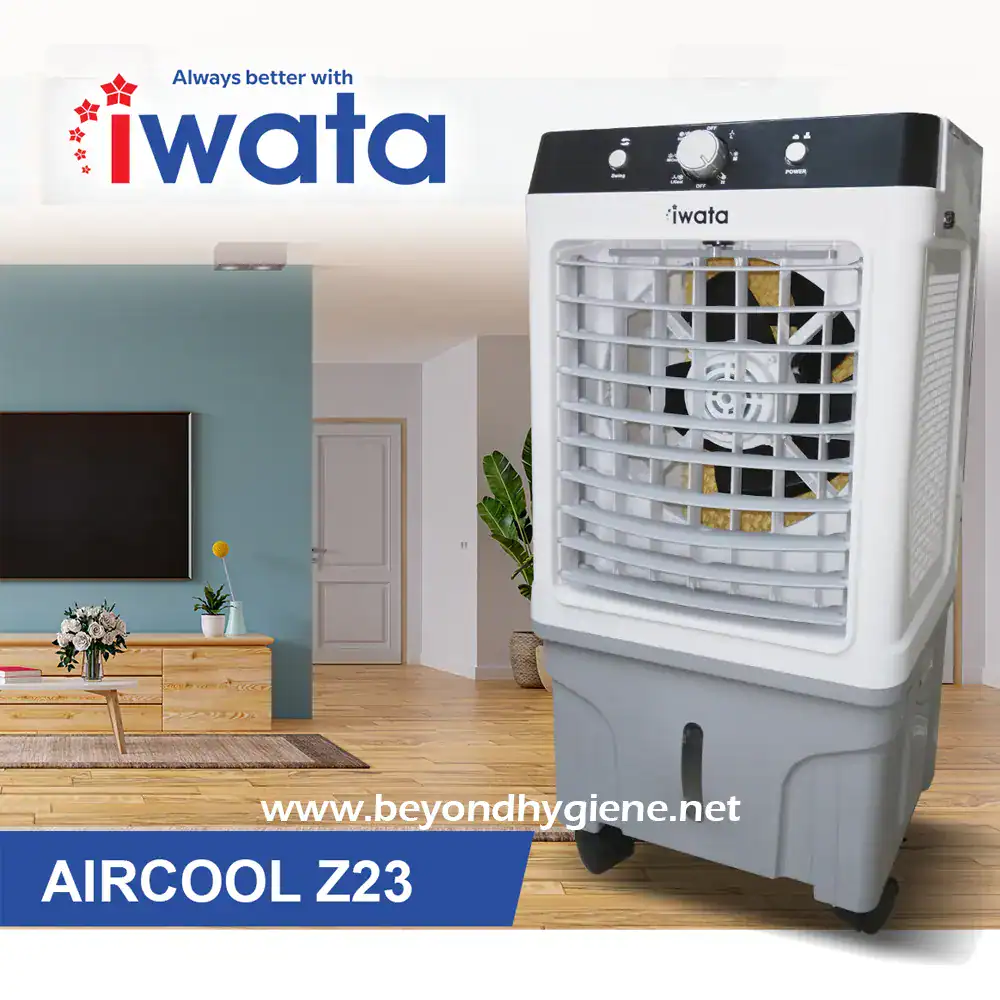 Iwata portable air cooler, modern cooling unit for home and office, energy-efficient air conditioning solution, model AIRCOOL Z23, beyond hygiene asia.