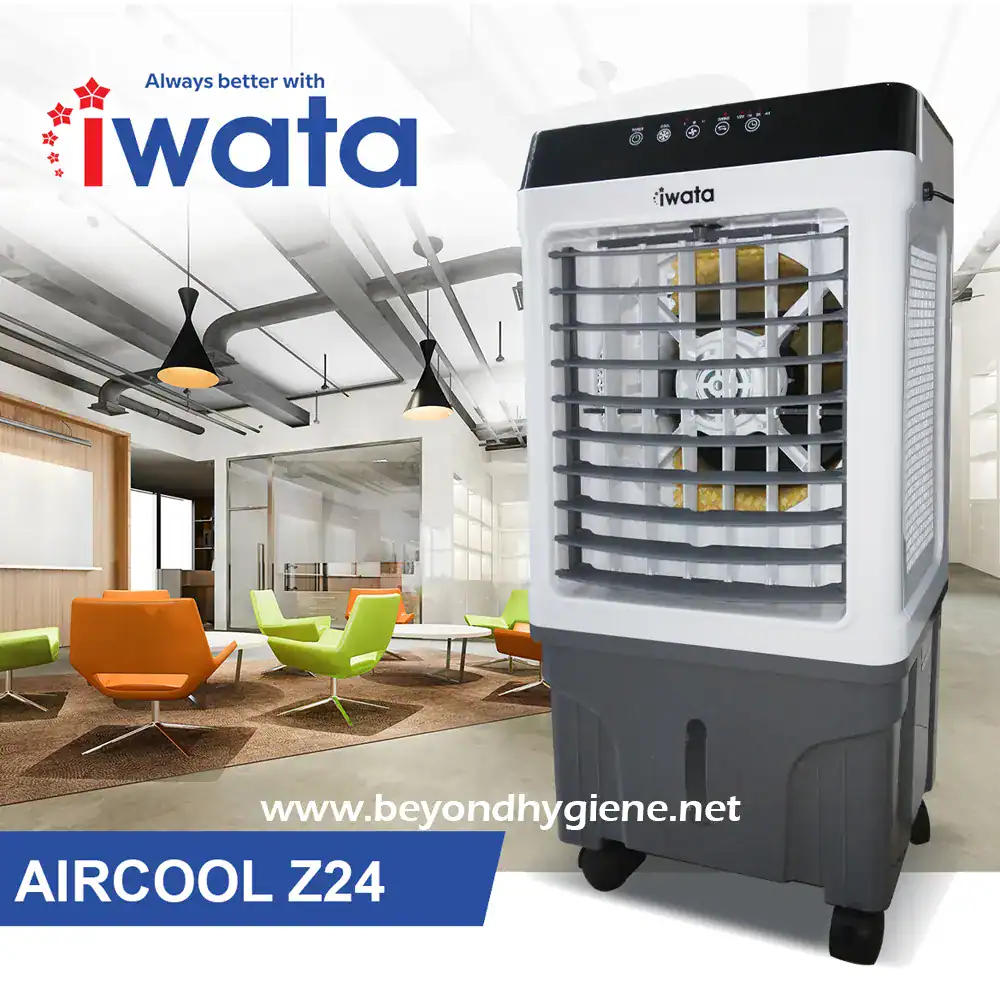 Portable air conditioning unit for commercial and industrial spaces, designed for effective cooling and air purification. Suitable for office, healthcare, and hospitality environments.