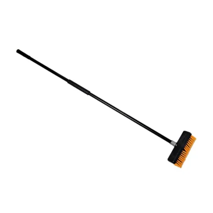 Heavy-duty cleaning brush with long handle for industrial and commercial sanitation, ideal for cleaning hard-to-reach areas and maintaining hygiene standards.