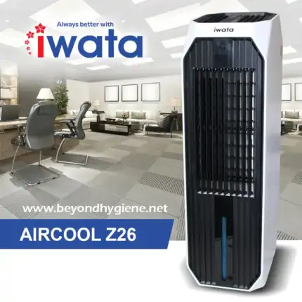 High-efficiency Iwata Aircool Z6 industrial air cooler for hygienic clean air in office and workspace environments.