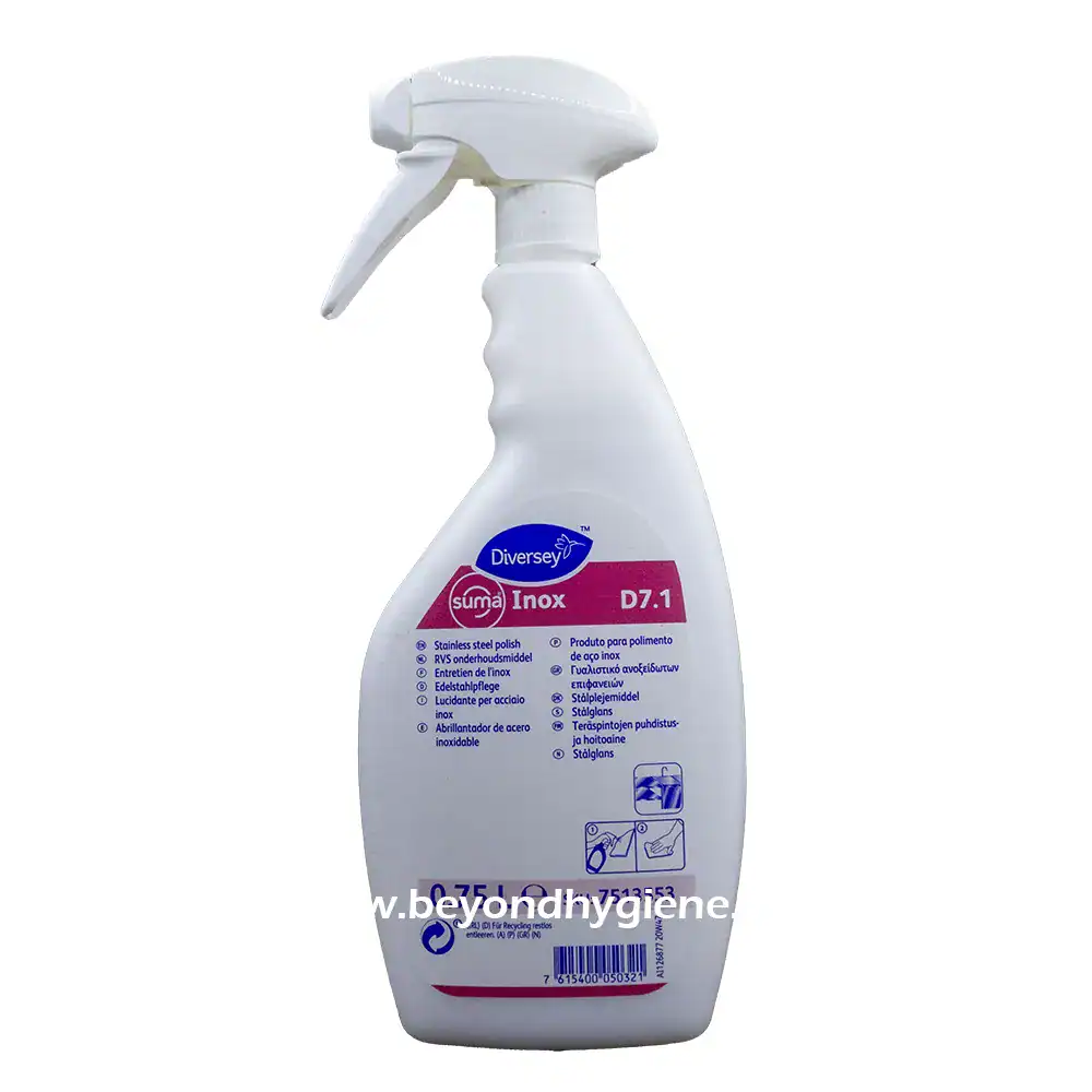 1 Stainless steel polish spray bottle for stainless steel cleaning and maintenance, ideal for professional hygiene and sanitation purposes in commercial settings.