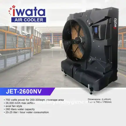 Air cooling industrial equipment for hygiene and sanitation applications, featuring high airflow capacity, water capacity, and energy-efficient design from Beyond Hygiene Asia.