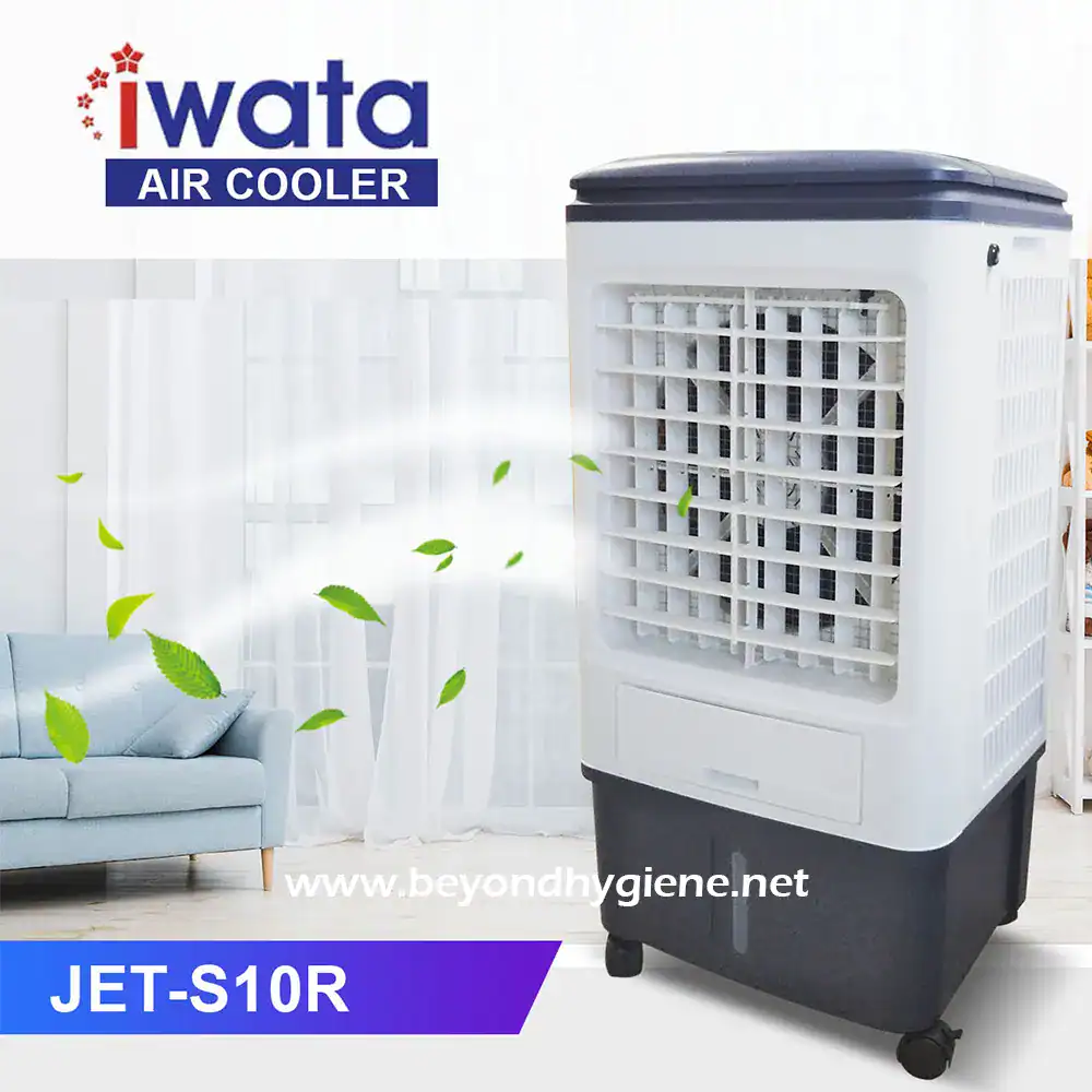1 Iwata air cooler for commercial and home use, energy-efficient portable cooling solutions, ideal for hygiene and sanitation environments in Asia.