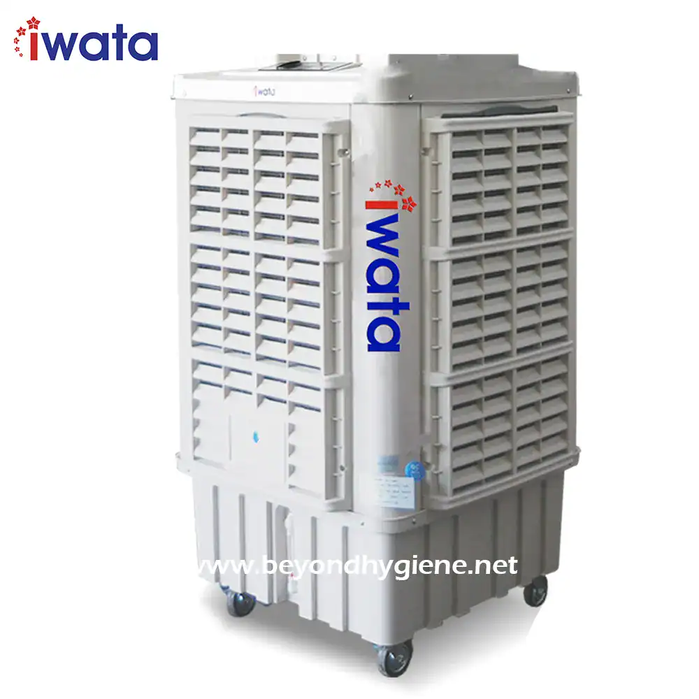 1 IWata industrial cooling unit for hygienic and efficient temperature control in healthcare and food processing facilities.
