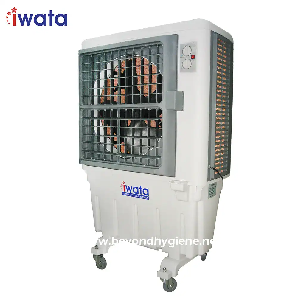 1 Evaporative air cooler for hygienic cooling, commercial cooling solutions, beyond hygiene asia, portable air conditioning unit, energy-efficient air cooler for industrial use.