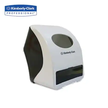 Kimberly-Clark Professional automatic paper towel dispenser, white and black wall mount hand hygiene product for commercial and industrial bathrooms.