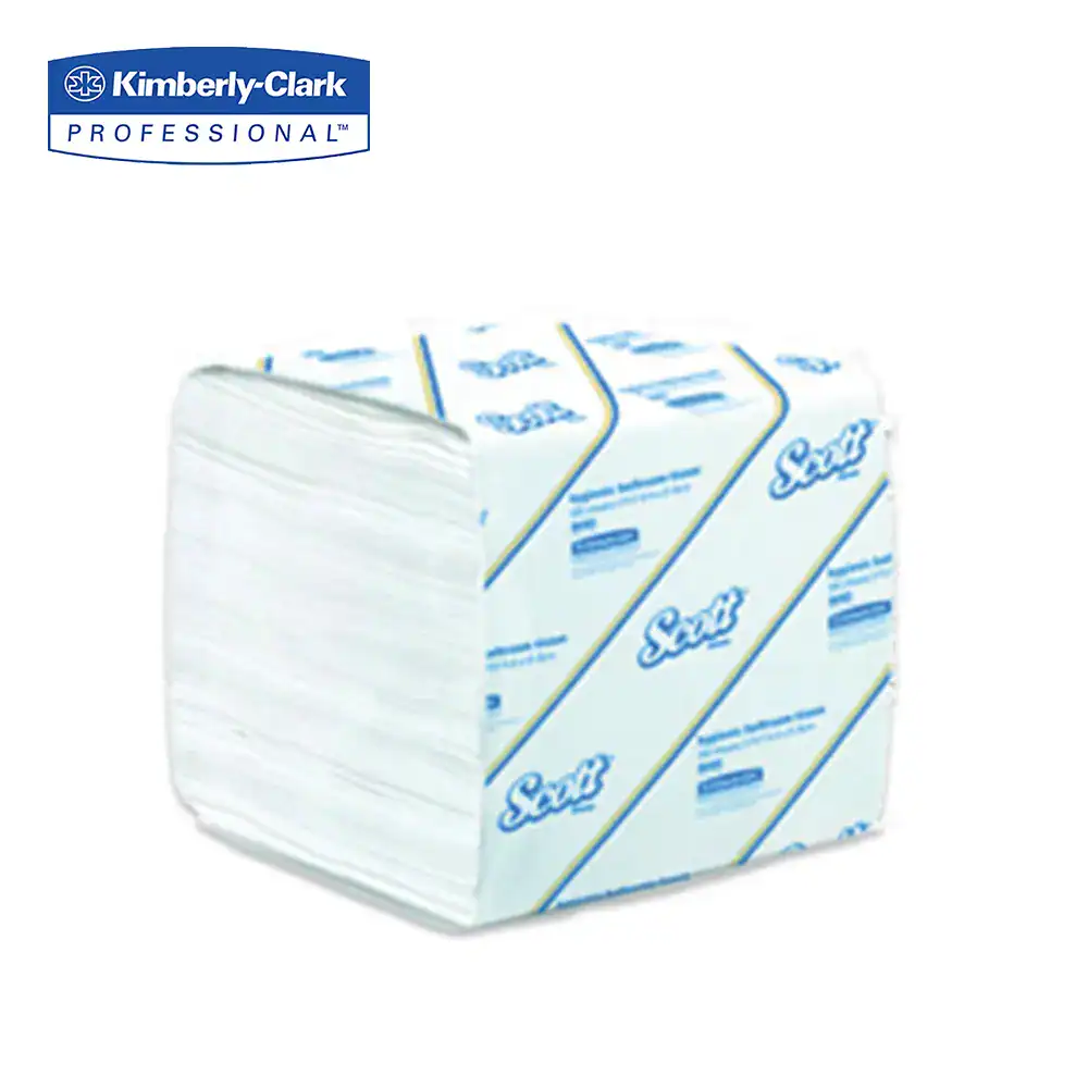 Kimberly-Clark disposable tissues in white packaging for hygiene and sanitation.